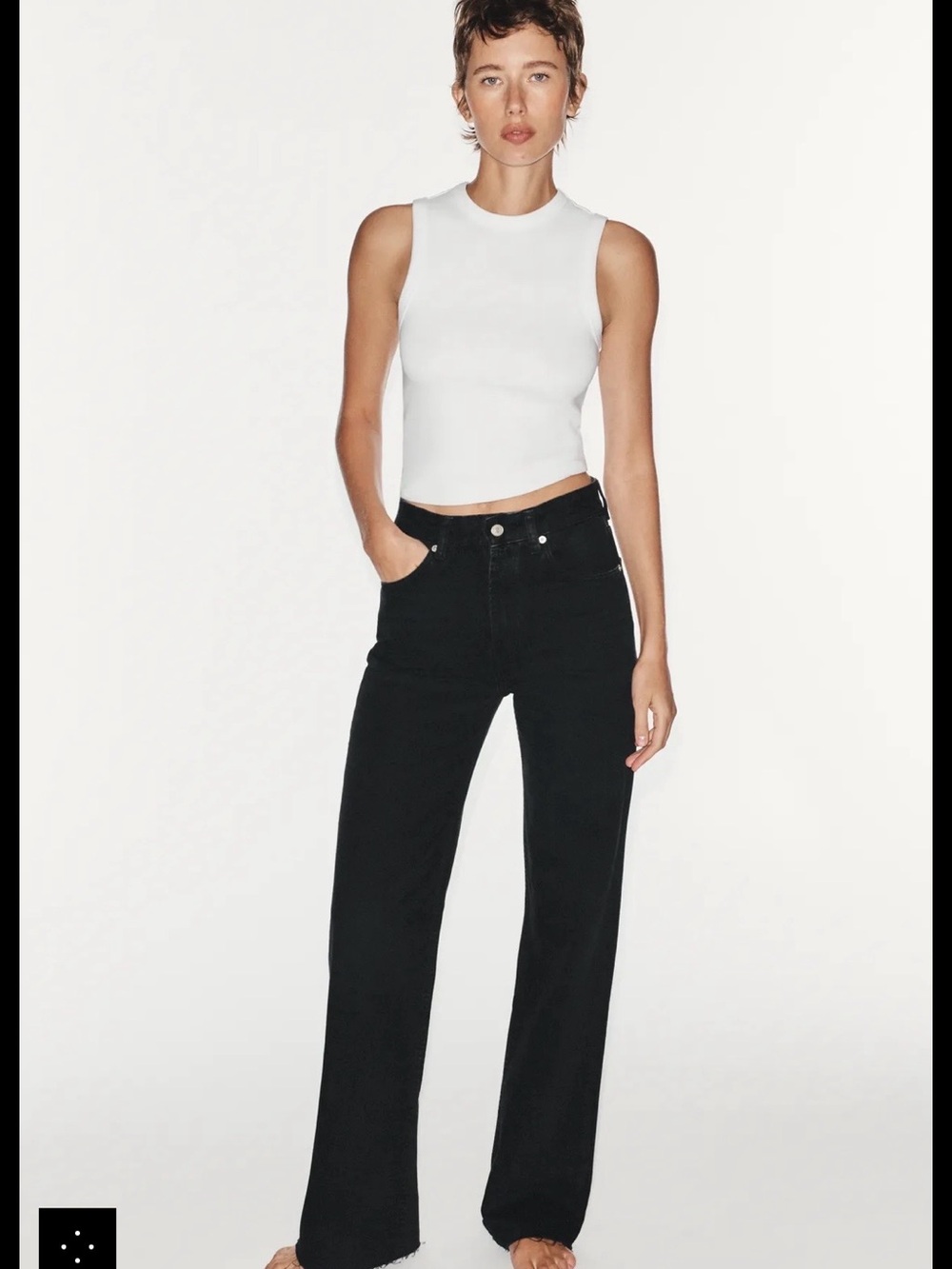 Zara High Rise Raw Hem Black Jeans